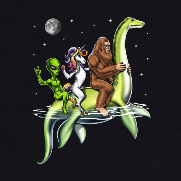 Cryptids Riding Loch Ness Monster by underheaven